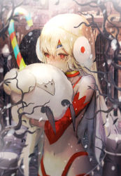 Rule 34 | 1girl, altera (fate), altera the santa (fate), animal, blurry, blush, branch, building, candy, candy cane, choker, christmas, dark-skinned female, dark skin, day, depth of field, detached sleeves, earmuffs, fate/grand order, fate (series), food, highres, holding, holding animal, long hair, looking at viewer, mittens, navel, outdoors, red eyes, revealing clothes, sa&#039;yuki, sheep, snowing, solo, stomach, tree, upper body, veil, white hair