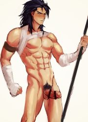 Rule 34 | 00s, 1boy, abs, dungeon and fighter, erection, fighter (dungeon and fighter), long hair, male fighter (dungeon and fighter), male focus, muscular, nude, pectorals, penis, ponytail, solo, testicles, weapon