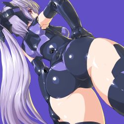 Rule 34 | 10s, 1girl, android, armpits, arnval, arnval mk2, ass, ass focus, bad id, bad pixiv id, bare shoulders, black bodysuit, black gloves, black leotard, black thighhighs, bodysuit, breasts, busou shinki, cowboy shot, dd (ijigendd), doll joints, dutch angle, elbow gloves, from behind, from below, gloves, hand on own hip, hand on own thigh, hand on thigh, headgear, highres, huge ass, joints, leotard, long hair, looking at viewer, looking back, looking down, medium breasts, pink hair, profile, purple background, red eyes, robot joints, screw, shiny clothes, shiny skin, silver hair, simple background, skin tight, solo, split ponytail, standing, tempesta, thick thighs, thighhighs, thighs, very long hair, wide hips