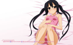 Rule 34 | 1girl, black hair, brown eyes, calendar, cameltoe, casual one-piece swimsuit, highres, k-on!, leotard, long hair, nakano azusa, one-piece swimsuit, pink one-piece swimsuit, solo, sugimura tomokazu, swimsuit, twintails, wallpaper