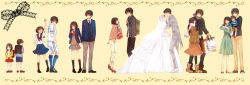 Rule 34 | 1girl, 2boys, :p, absurdres, age progression, aged down, aged up, akanbe, anger vein, ankle boots, baby, backpack, bag, black hair, blazer, boots, bridal veil, bride, carrying, chibi maruko-chan, child, chocolate, coat, couple, dress, elbow gloves, eyelid pull, family, formal, gloves, happy, hetero, high heels, highres, holding hands, if they mated, jacket, long image, multiple boys, necktie, oono kenichi, pantyhose, pregnant, sakura momoko, scarf, school uniform, serafuku, short hair, skirt, smile, socks, sportswear, standing, suit, tongue, tongue out, towel, veil, wedding dress, yuzudrop
