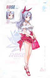Rule 34 | 1girl, :q, absurdres, bag, bare legs, bare shoulders, closed mouth, covered navel, full body, grey hair, hair ribbon, hansum, highres, holding, holding bag, horns, long hair, looking at viewer, one-piece swimsuit, original, ponytail, red eyes, red ribbon, red skirt, ribbon, sandals, skirt, standing, swimsuit, swimsuit skirt, tongue, tongue out