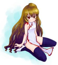 Rule 34 | 00s, 1girl, aisaka taiga, china dress, chinese clothes, daizan (mount position), dress, female focus, full body, gradient background, solo, thighhighs, toradora!