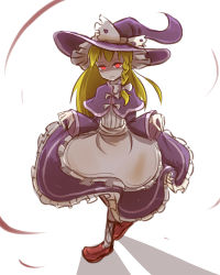 Rule 34 | clothes lift, expressionless, full body, highres, kirisame marisa, looking at viewer, no pupils, peroponesosu., red eyes, shaded face, shadow, skirt, skirt lift, solo, standing, touhou, white background, wind