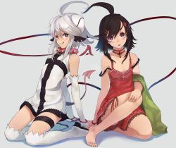 Rule 34 | + +, 2girls, :p, :q, ahoge, bare shoulders, barefoot, black eyes, black hair, boots, brown eyes, brown hair, choker, collar, cross, cuffs, demon tail, elbow gloves, face, feet, gloves, hair ornament, hairclip, handcuffs, heterochromia, highres, holding hands, jewelry, kiko (clovia studio), kneeling, koki (clovia studio), leash, multiple girls, necklace, orange eyes, original, red eyes, revision, shirabi, sitting, symbol-shaped pupils, tail, thigh boots, thigh strap, thighhighs, toes, tongue, tongue out, white hair, white thighhighs, wings