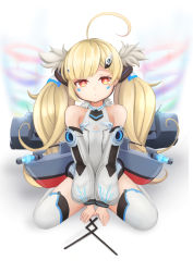 Rule 34 | 1girl, :o, absurdres, ahoge, azur lane, between legs, blonde hair, breasts, brown eyes, cannon, character name, commentary request, detached sleeves, dowsing rod, dress, eldridge (azur lane), facial hair, full body, hair ornament, hand between legs, head tilt, highres, long hair, long sleeves, parted lips, puffy long sleeves, puffy sleeves, sato (r017xts117), sidelocks, sitting, small breasts, solo, sparkle, thighhighs, twintails, very long hair, wariza, white dress, white thighhighs