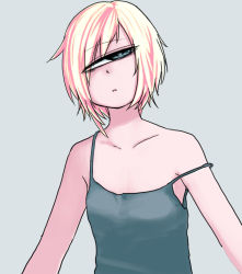 Rule 34 | 1girl, bare shoulders, blonde hair, blue camisole, blue eyes, camisole, cyclops, grey background, head tilt, kuronyankokko, looking at viewer, multicolored hair, one-eyed, original, parted lips, pink hair, simple background, solo, strap slip, streaked hair, two-tone hair