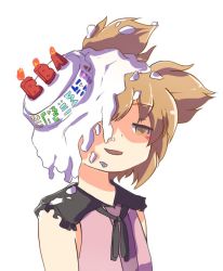 Rule 34 | birthday, birthday cake, black ribbon, blush, cake, candle, capelet, cream, false smile, fire, fire, food, food on face, in the face, jitome, kapiten70, pie in face, ribbon, shaded face, simple background, sleeveless, smile, solo, sorcerer&#039;s sutra scroll, touhou, toyosatomimi no miko, vest, white background
