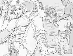 Rule 34 | 2boys, 2girls, against wall, ankle boots, anus, arm behind back, ass, bad id, bb (baalbuddy), belt, belt buckle, bent over, beret, boots, breasts, buckle, capcom, claire redfield, clenched hands, clenched teeth, clothed female nude male, clothes pull, clothing aside, covered erect nipples, cross-laced footwear, crossover, cum, cum in pussy, cum on body, cumdrip, drooling, facing viewer, gloves, gluteal fold, greyscale, groin, group sex, hands up, hat, head out of frame, hetero, highres, holding another&#039;s wrist, inactive account, jill valentine, large breasts, legs together, lips, long hair, monochrome, motion lines, multiple boys, multiple girls, nose, nude, cum overflow, panties, panties aside, pants, pants pull, penis, ponytail, pubic hair, pussy, rape, resident evil, resident evil 2, resident evil 2 (remake), resident evil 3, resident evil 3: nemesis, saliva, sex, short hair, spread legs, tears, teeth, torn clothes, torn pants, uncensored, underwear, vaginal, veins, veiny penis, wall