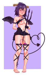 Rule 34 | 1girl, aethos, bare shoulders, barefoot, black gloves, black skirt, blush, bottomless, breasts, clothed masturbation, clothes lift, crop top, demon girl, demon horns, demon tail, demon wings, egg vibrator, female ejaculation, female masturbation, female orgasm, full body, gabriel dropout, gloves, grinding, groin, hair between eyes, hair ornament, hairclip, hallelujah essaim, heart, heart tail, highres, holding, holding polearm, holding weapon, horns, leg strap, legs, lifting own clothes, masturbation, medium breasts, medium hair, midriff, miniskirt, moaning, nail polish, navel, nipples, no bra, no panties, no shoes, o-ring, o-ring top, object insertion, open mouth, orgasm, pleated skirt, polearm, purple eyes, purple hair, purple nails, pussy juice, pussy juice trail, self exposure, sex toy, shirt lift, skirt, skirt lift, solo, tail, teeth, thigh strap, thighs, trident, upper teeth only, vaginal, vaginal object insertion, vibrator, vignette tsukinose april, weapon, wings, x hair ornament