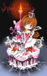 Rule 34 | blue eyes, brown hair, cake, candle, crown, fire, food, fork, fruit, grave, heart, original, skull, strawberry, tombstone, ume (illegal bible)