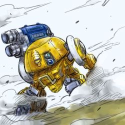 Rule 34 | blue sky, capcom, cloud, cyberbots, day, dust, dutch angle, fordy, full body, lowres, mecha, no humans, outdoors, robot, sky, solo, standing, sunaxet, weapon