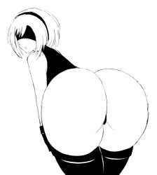 Rule 34 | 1girl, 2b (nier:automata), ass, ass focus, curvy, gloves, huge ass, looking at viewer, monochrome, nier:automata, nier (series), sketch, solo, thick thighs, thighhighs, thighs, tight clothes, wide hips, zonen404