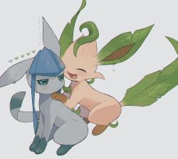 Rule 34 | :d, blush, closed mouth, creatures (company), closed eyes, game freak, gen 4 pokemon, glaceon, heart, kikuyoshi (tracco), leafeon, nintendo, no humans, open mouth, pokemon, pokemon (creature), signature, smile, symbol-only commentary, tongue, water drop