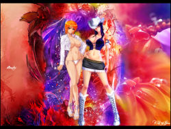 Rule 34 | 2girls, breasts, collage, kagami hirotaka, multiple girls, nami (one piece), nico robin, one piece, wallpaper