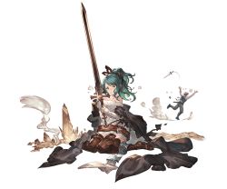 Rule 34 | 10s, 1boy, 1girl, belt, blush, boots, brown eyes, brown footwear, brown hair, brown thighhighs, coat, crystal, dress, dust, flying sweatdrops, granblue fantasy, green hair, herja, high heel boots, high heels, leather, leather boots, minaba hideo, official art, open clothes, open coat, pants, ponytail, ribbon, running, scarf, sweater, sweater dress, sword, tearing up, thigh boots, thighhighs, transparent background, vest, weapon, white background, winter clothes, winter coat, zettai ryouiki