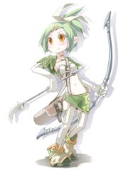 Rule 34 | 1girl, archer (fate), arrow (projectile), bow, bow (weapon), fate (series), female focus, frfr, full body, green hair, marksman, midriff, orange eyes, ranger, solo, weapon, white background