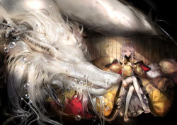 Rule 34 | boots, bubble, couch, dragon, crossed legs, luo tianyi, sitting, solo, susu, thigh boots, thighhighs, vocaloid