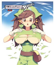 Rule 34 | 1girl, breasts, creatures (company), game freak, genvoke, highres, large breasts, md5 mismatch, nintendo, pokemon, pokemon breeder (pokemon), pokemon xy, resolution mismatch, source larger, torn clothes