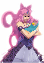 Rule 34 | 10s, 1girl, animal ears, baby, cat ears, cat tail, dress, facial mark, final fantasy, final fantasy xiv, highres, miqo&#039;te, pacifier, pink hair, smile, tail, tovio rogers