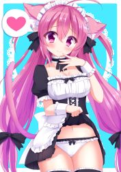 Rule 34 | 1girl, ahoge, animal ears, apron, bad id, bad pixiv id, black bow, black dress, blush, bow, bow panties, breasts, cat ears, cat girl, cat tail, closed mouth, clothes lift, commentary request, dress, dress lift, frilled apron, frilled panties, frills, hair bow, hand to own mouth, head tilt, heart, highres, long hair, looking at viewer, low-tied long hair, low twintails, maid, maid headdress, medium breasts, navel, original, panties, pink hair, pleated dress, puffy short sleeves, puffy sleeves, purple eyes, short sleeves, smile, solo, spoken heart, tail, tsubaki (tubaki763), twintails, underwear, very long hair, waist apron, white apron, white panties, wrist cuffs