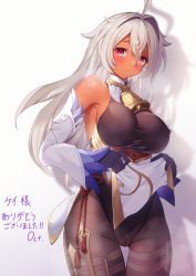 Rule 34 | 1girl, bare shoulders, bell, black leotard, blue gloves, blush, bodystocking, bodysuit, breasts, brown legwear, cameltoe, clothes lift, cosplay, covered erect nipples, detached sleeves, ganyu (genshin impact), ganyu (genshin impact) (cosplay), genshin impact, gloves, gluteal fold, gold trim, green hair, groin, leotard, leotard under clothes, lifted by self, long hair, looking at viewer, medium breasts, neck bell, oct18kin, original, pelvic curtain, pelvic curtain lift, purple eyes, solo, standing, tassel, thigh gap, thighlet, thighs, white sleeves
