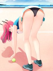 Rule 34 | 1girl, ass, azur lane, ball, bent over, black hair, black panties, black socks, blush, breasts, bremerton (azur lane), bremerton (scorching-hot training) (azur lane), cameltoe, cloud, crop top, different shadow, earrings, from behind, green footwear, hair ribbon, highres, jewelry, large breasts, lens flare, long hair, looking at viewer, midriff, multicolored hair, ocean, open mouth, oreon z, panties, parted lips, pink eyes, pink hair, racket, ribbon, shiny skin, shirt, shoes, skirt, sky, smile, sneakers, socks, solo, sportswear, standing, streaked hair, sweat, tennis ball, tennis court, tennis racket, tennis uniform, twintails, two-tone hair, two side up, underboob, underwear, upskirt, water, white shirt, white skirt