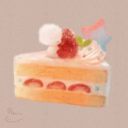 Rule 34 | bad id, bad pixiv id, brown background, cake, closed eyes, commentary request, closed eyes, food, food focus, fruit, highres, manino (mofuritaionaka), no humans, original, signature, smile, star (symbol), strawberry, u u, whipped cream