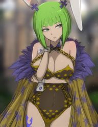 Rule 34 | 1girl, brandish mew, breasts, cleavage, fairy tail, green hair, highres, large breasts, solo, tagme