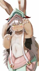 Rule 34 | 1other, brown eyes, rabbit, furry, highres, made in abyss, nanachi (made in abyss), nukochi, open mouth, solo, white hair