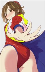 Rule 34 | 1girl, ass, brown hair, koigahama miroku, one-piece swimsuit, red one-piece swimsuit, station memories, swimsuit