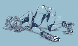 Rule 34 | 1girl, angry, ass, bodysuit, cameltoe, faymantra, high ponytail, impossible bodysuit, impossible clothes, metroid, mole, mole under mouth, monochrome, nintendo, ponytail, samus aran, shiny clothes, skin tight, solo, zero suit