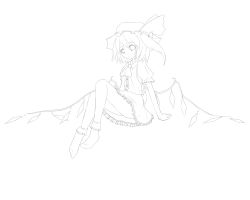 Rule 34 | 1girl, embodiment of scarlet devil, female focus, flandre scarlet, greyscale, hat, lineart, mob cap, monochrome, socks, solo, suisai (suisao), touhou, white background