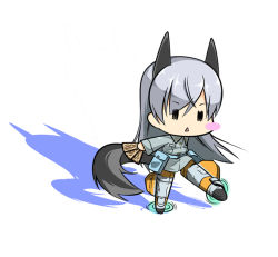 Rule 34 | 1girl, animal ears, bad id, bad pixiv id, blush stickers, chibi, eila ilmatar juutilainen, female focus, grey hair, hajime (kin&#039;you club), long hair, shadow, simple background, solo, strike witches, striker unit, tail, white background, world witches series, | |