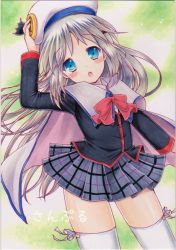 Rule 34 | 1girl, aoi (candyhouse1213), blue eyes, cape, hat, little busters!, long hair, noumi kudryavka, school uniform, silver hair, thighhighs, traditional media