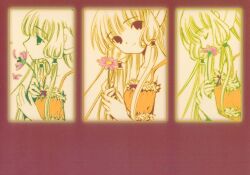 Rule 34 | 00s, 1girl, 2002, chii, chobits, clamp, comic, flower, looking at viewer, official art, portrait, postcard (medium), silent comic
