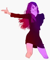 Rule 34 | 1girl, arm up, bad id, bad tumblr id, cowboy shot, dress, earrings, finger gun, highres, ithmid, jewelry, long hair, looking to the side, real life, simple background, solo, sunmi, white background