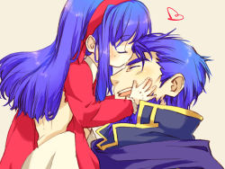 Rule 34 | 1boy, 1girl, bad id, bad pixiv id, beard, blue hair, dress, closed eyes, facial hair, father and daughter, fire emblem, fire emblem: the blazing blade, kissing forehead, guttary, hector (fire emblem), holding, kiss, kissing forehead, lilina (fire emblem), nintendo, red dress, red ribbon, ribbon, smile