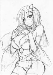 Rule 34 | 1990s (style), 1girl, blush, breasts, bridal gauntlets, cleavage, final fantasy, final fantasy iv, greyscale, hair ornament, large breasts, monochrome, nipple slip, nipples, panties, retro artstyle, rydia (ff4), short hair, simple background, sketch, solo, thighhighs, underwear, yasakani an