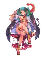 Rule 34 | 1girl, blush, breasts, chair, f.s., horns, lipstick, makeup, pink eyes, revealing clothes, sitting, small breasts, tentacles, twintails, wings