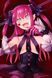 Rule 34 | 10s, 1girl, asymmetrical horns, blood, blood on face, blue eyes, claws, detached sleeves, elizabeth bathory (fate), elizabeth bathory (fate/extra ccc), elizabeth bathory (first ascension) (fate), fangs, fate/extra, fate/extra ccc, fate (series), gradient background, horns, long hair, pink hair, pointy ears, solo, somemiya suzume, two side up, uneven horns