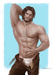 Rule 34 | 1boy, armpits, body hair, bulge, cassidy (overwatch), crotch, large pectorals, male focus, male underwear, manly, muscular, nipples, overwatch, overwatch 1, pectorals, solo, topless male, underwear, undressing, white male underwear