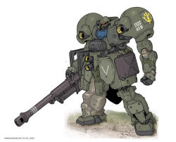 Rule 34 | assault rifle, beam rifle, cannon, commentary, energy gun, english commentary, flamethrower, gun, gundam, hose, insignia, machine gun, machinery, mecha, mobile suit, mobile suit gundam, nomansnodead, one-eyed, original, red eyes, redesign, rifle, robot, roundel, science fiction, sketch, thrusters, weapon, zaku, zeon