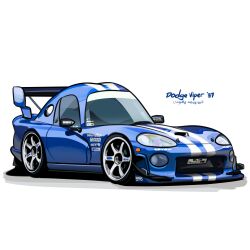 Rule 34 | absurdres, blue car, car, chibi, commentary, dodge (company), dodge viper, english commentary, english text, highres, holeecrab, motor vehicle, no humans, original, shadow, spoiler (automobile), sports car, vehicle focus, vehicle name, white background