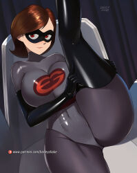 Rule 34 | barleyshake, breasts, brown hair, curvy, helen parr, highres, large breasts, mask, skin tight, the incredibles