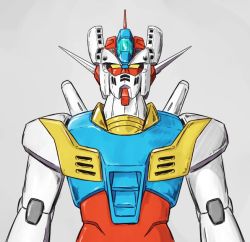 Rule 34 | arms at sides, commentary request, crossover, grey background, gundam, looking at viewer, mazinger (series), mazinger z, mazinger z (mecha), mecha, mobile suit gundam, niiyan, no humans, robot, rx-78-2, simple background