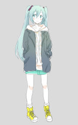 Rule 34 | 1girl, aqua hair, casual, coat, converse, hatsune miku, highres, shoes, skirt, sneakers, twintails, ume (plumblossom), vocaloid