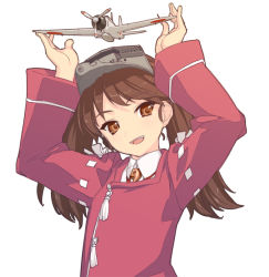 Rule 34 | 10s, 1girl, a6m zero, aircraft, airplane, brown eyes, brown hair, flat chest, kantai collection, long hair, open mouth, personification, rokuwata tomoe, ryuujou (kancolle), solo, twintails, visor cap