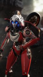 Rule 34 | 1girl, 3d, absurdres, arcee, blue eyes, breasts, helmet, highres, humanoid robot, mechanical parts, medium breasts, panties, pink lips, red panties, robot, solo, thighs, transformers, transformers: rise of the beasts, transformers (live action), underwear, worup 2022