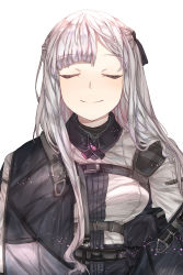 Rule 34 | 1girl, absurdres, ak-12 (girls&#039; frontline), blush, braid, breasts, cloak, closed mouth, french braid, girls&#039; frontline, highres, hobby, jacket, light particles, long hair, medium breasts, off shoulder, open clothes, pouch, ribbon, shirt, sidelocks, silver hair, simple background, smile, solo, strap, tactical clothes, white background